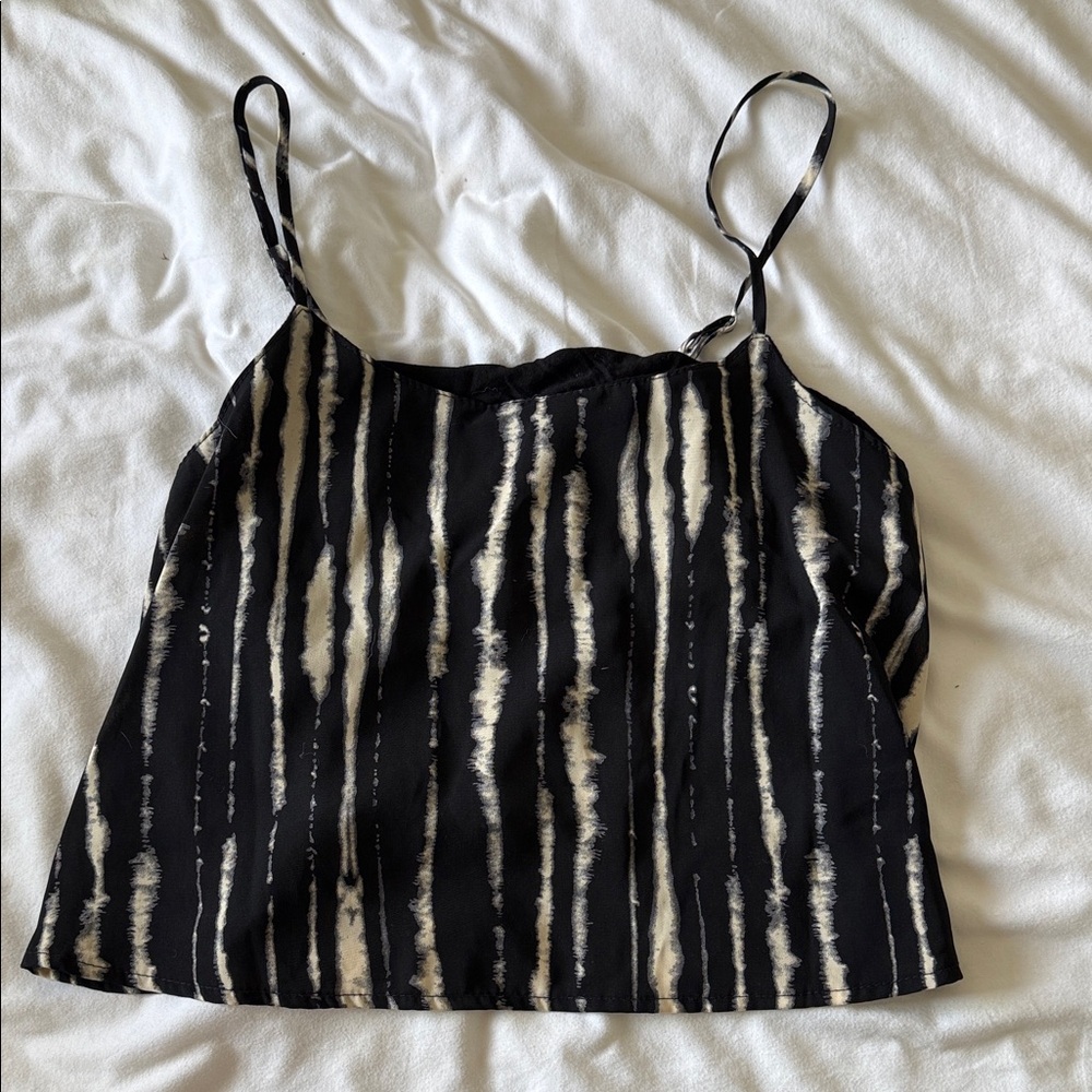 Urban Outfitters Black and Cream Striped Satin Cami
